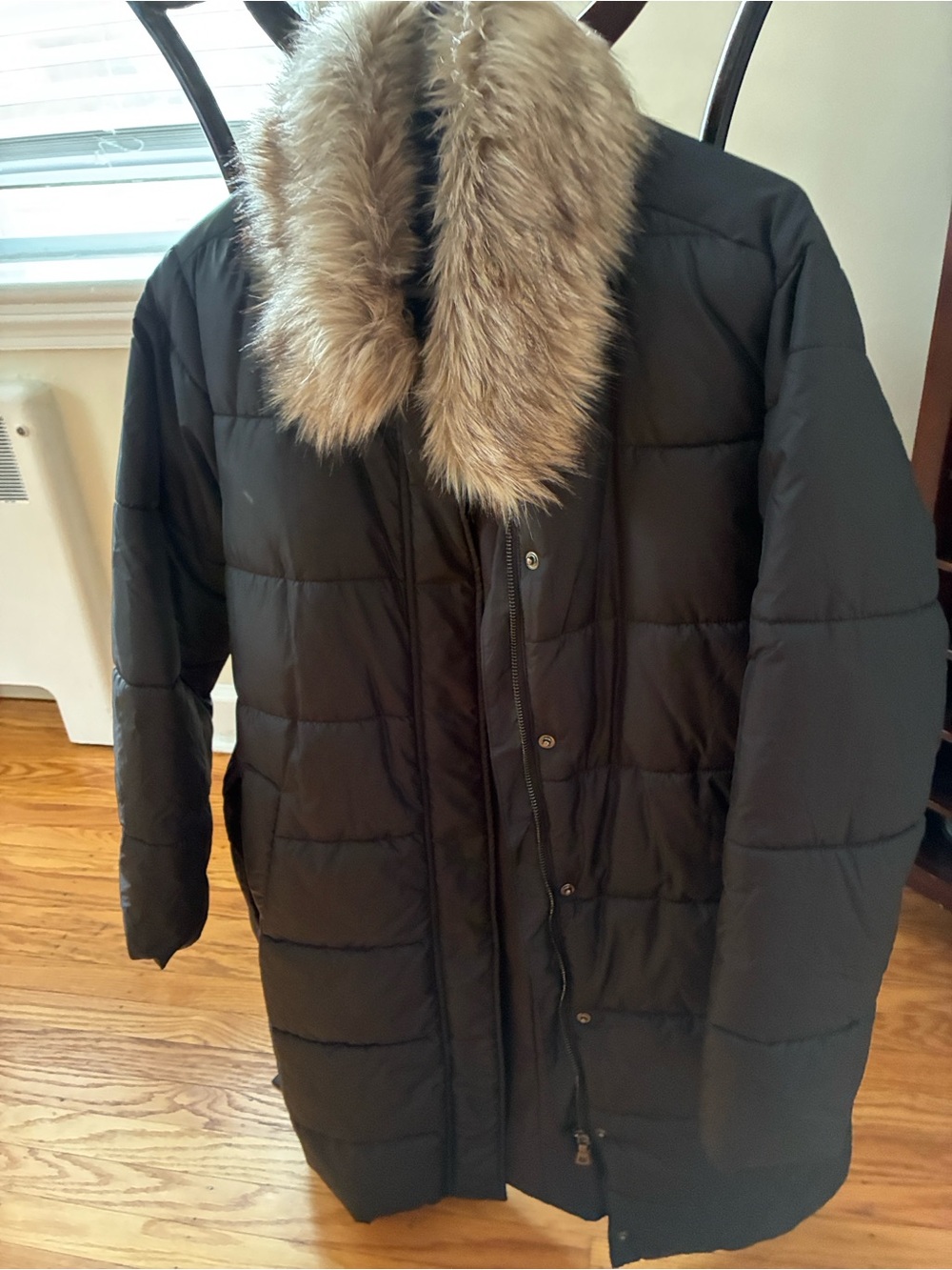 Ann Taylor Black Quilted Puffer Coat with Faux Fur Collar